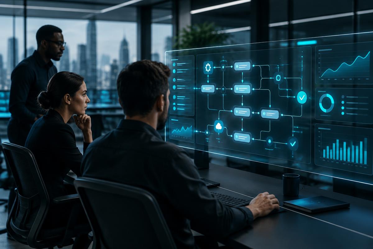 Team reviewing a connected automation workflow